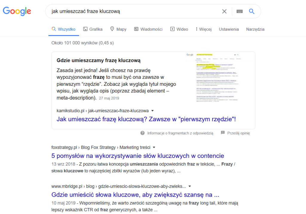 How we place a keyword - position zero on Google