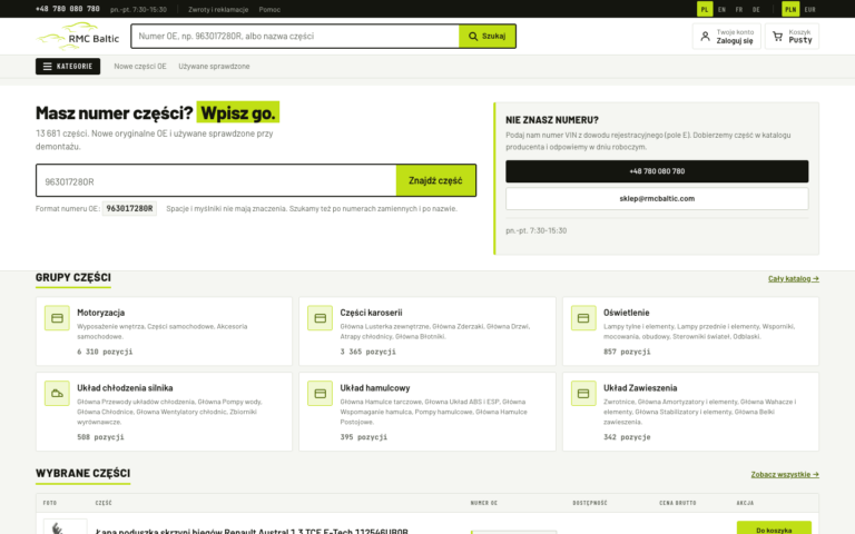 RMC Baltic - A New OE Car Parts Store Without Stopping Sales or Touching 216 BaseLinker Rules