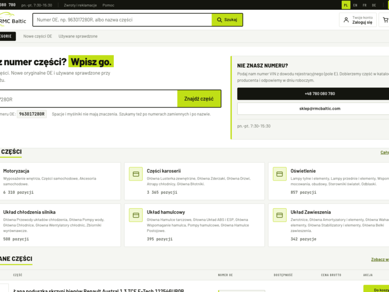 RMC Baltic - A New OE Car Parts Store Without Stopping Sales or Touching 216 BaseLinker Rules